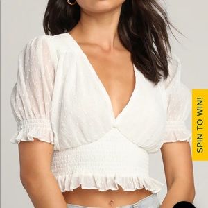 Lulus white puff sleeve smocked crop top